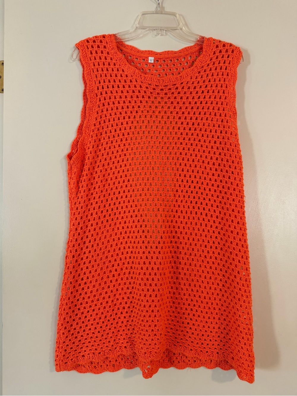 Sleeveless Open-Knit Orange Tank Top